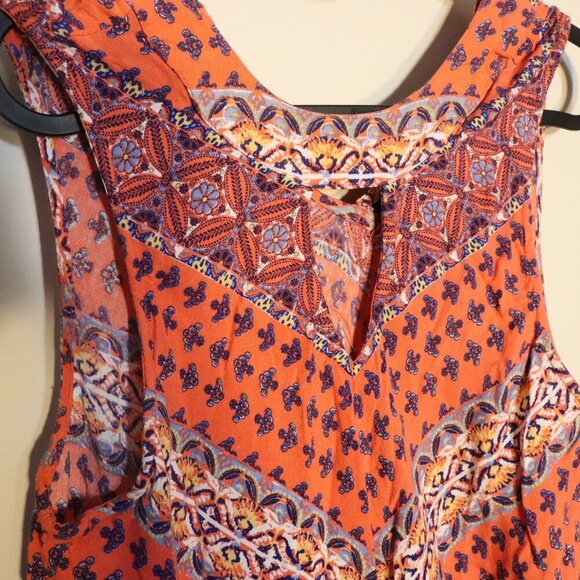 Derek Heart ummer A line dress, orange blue, and black abstract print, L - Picture 3 of 7